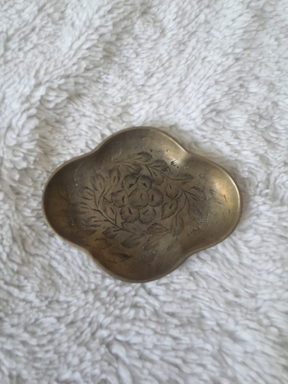 Vintage Made In India Brass Floral Etched Ashtray